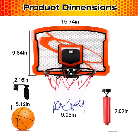 1Set Indoor Mini Basketball Hoop Set Over Door Basketball Hoop With 4 Inflatable Balls Electric Audio Scorer Foldable Basket Gift For Kids And Adults