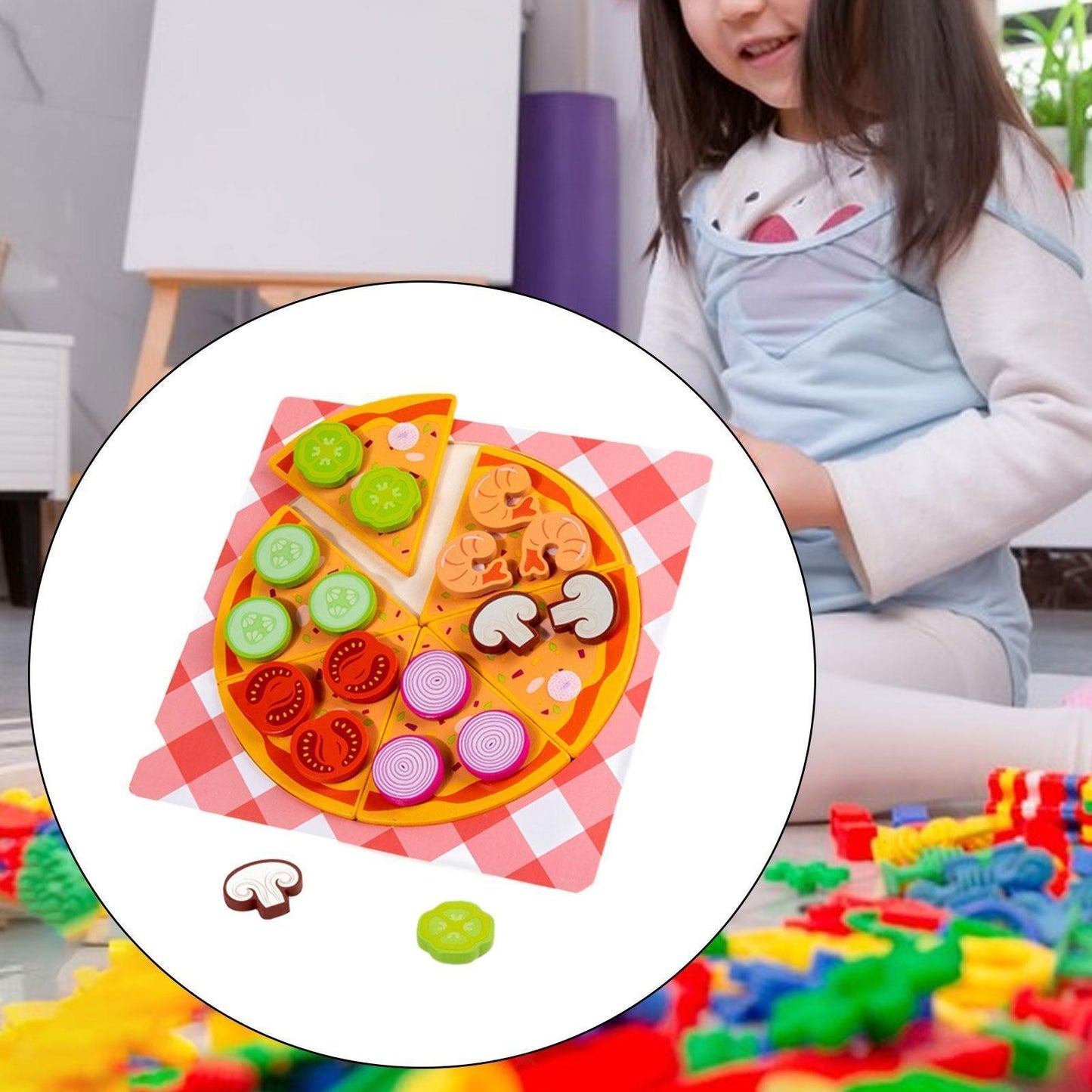 Children's Pizza Building Blocks, Educational Toys, Cute Food Shapes, Creative Assembly Gifts, Improve Concentration, Safe And Environmentally Friendly, Parent-child Interactive Early Childhood Educat