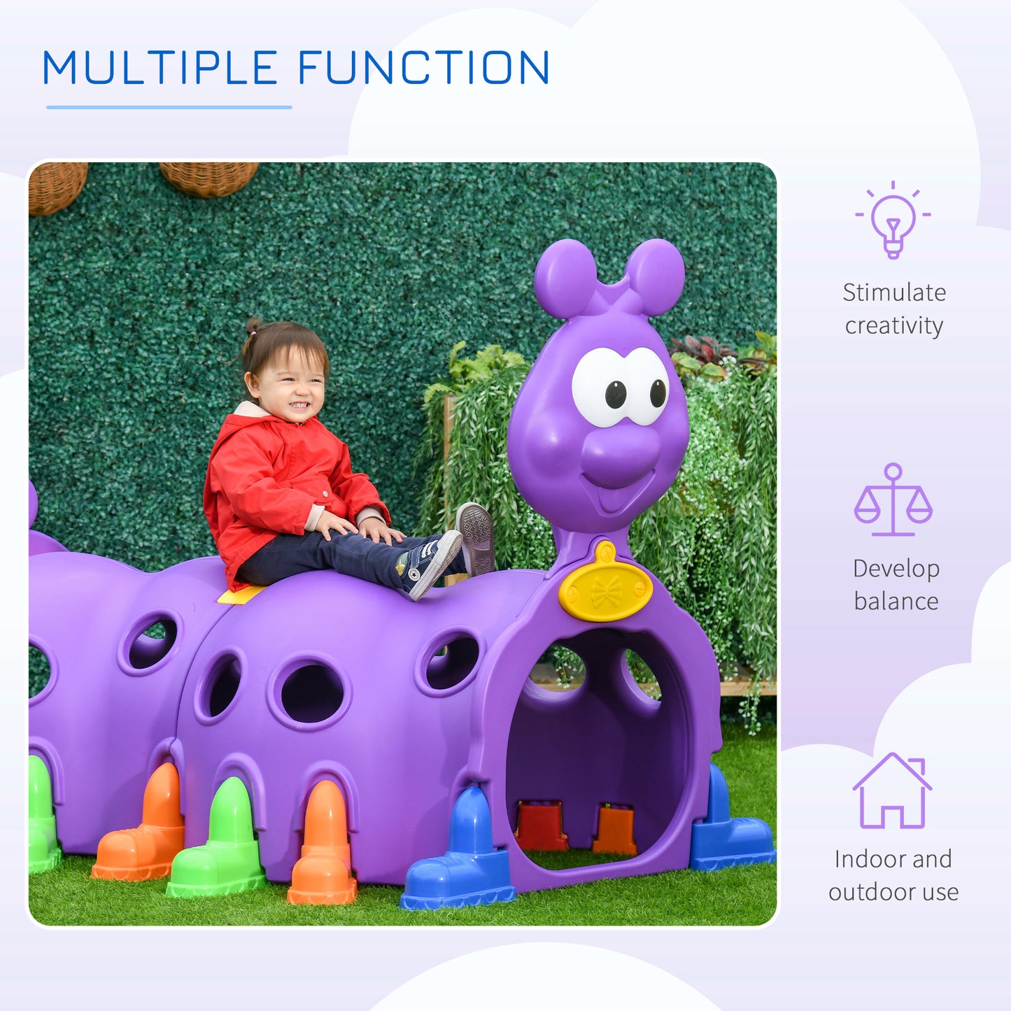 2 Sections Kids Climbing Tunnel For Indoor Outdoor Climb & Crawl Toy Play Structure For 3-6 Years Old Boys Girls, Purple