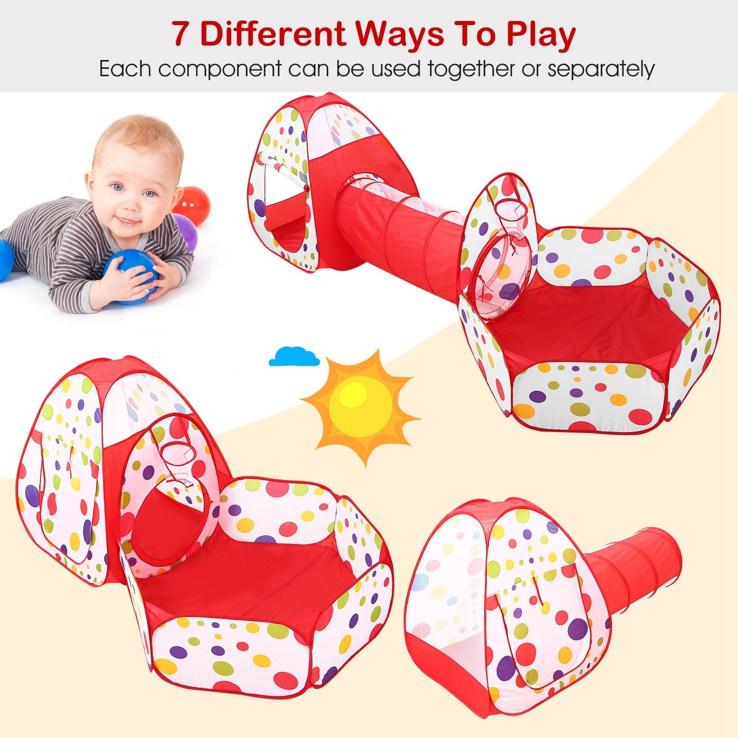 1Pc 3 In 1 Child Crawl Tunnel Tent Kids Play Tent With Storage Bag For Indoor Outdoor Travel Balls Not Included