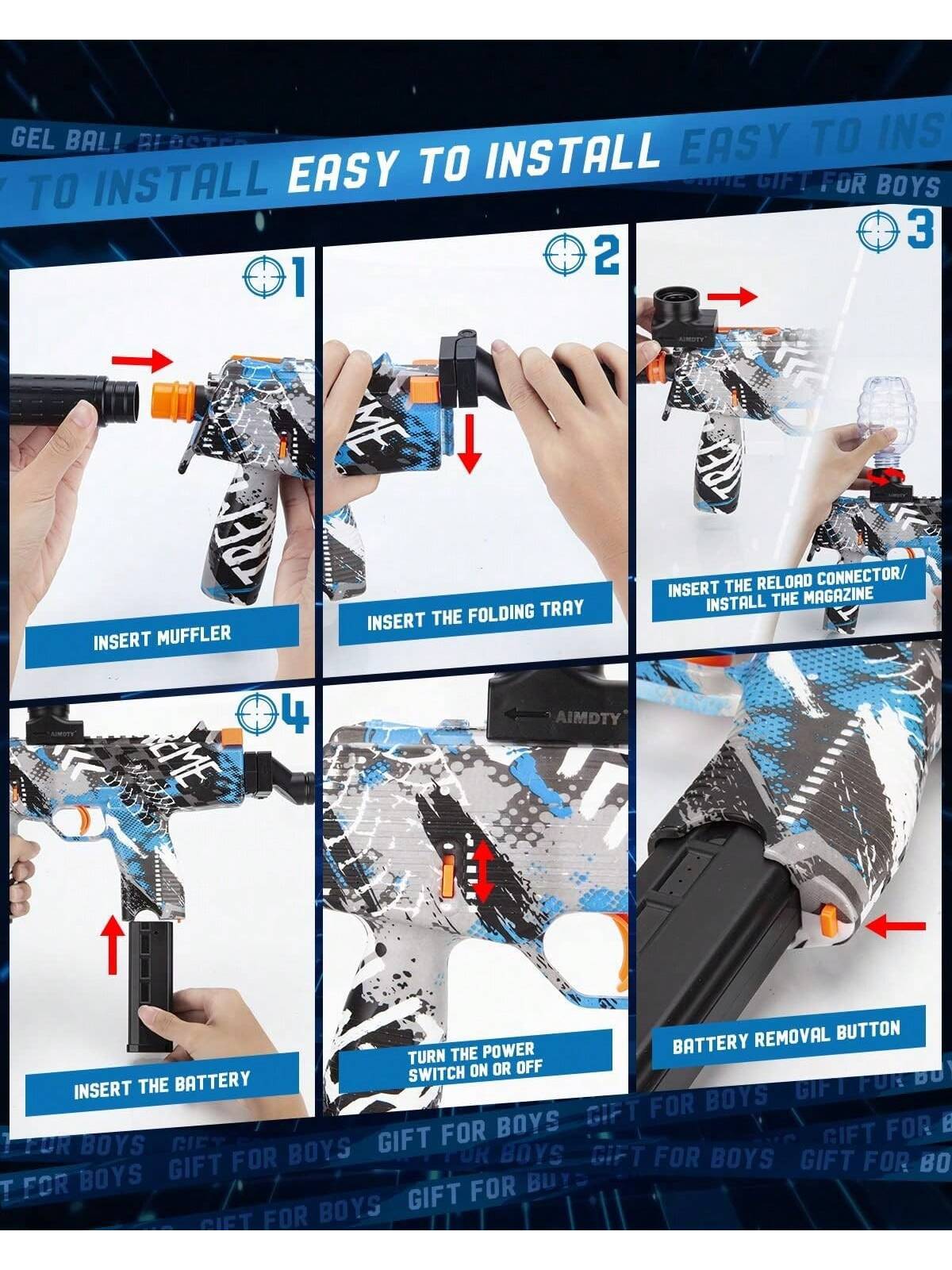 Gel Splatter Ball Blaster, Electric Gel Ball Blaster Toys,Automatic Splat Blaster With 30000pcs Water Gel Balls For Indoor Outdoor Activities Toy Game Backyard Team Game - Boys Birthday For Kids Chris