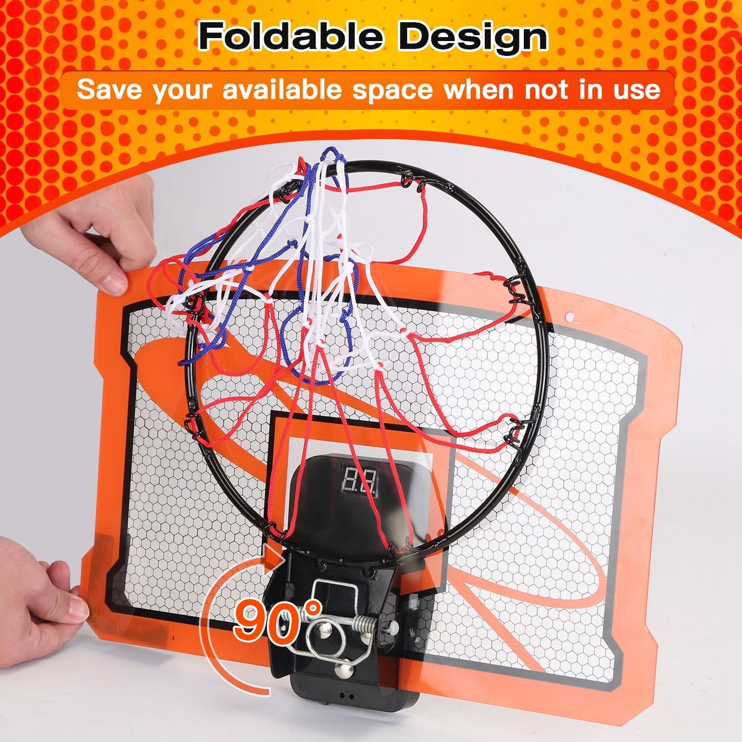 1Set Indoor Mini Basketball Hoop Set Over Door Basketball Hoop With 4 Inflatable Balls Electric Audio Scorer Foldable Basket Gift For Kids And Adults